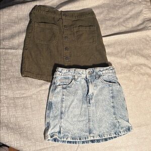 Bundle of TWO Girls Skirts - Blue Denim and Olive Green Corduroy